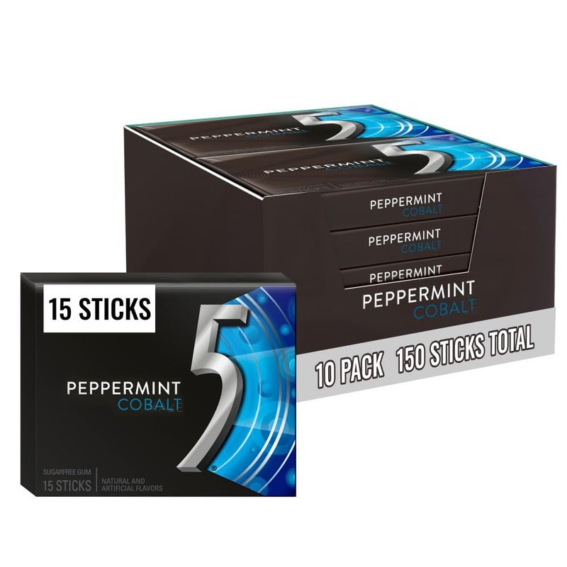 5 GUM Peppermint Cobalt Sugar Free Chewing Gum Bulk, Stimulate Your Senses While Listening to Your Favorite Music, Mini Purse Essentials, 15 Sticks (Pack of 10) - Image 1